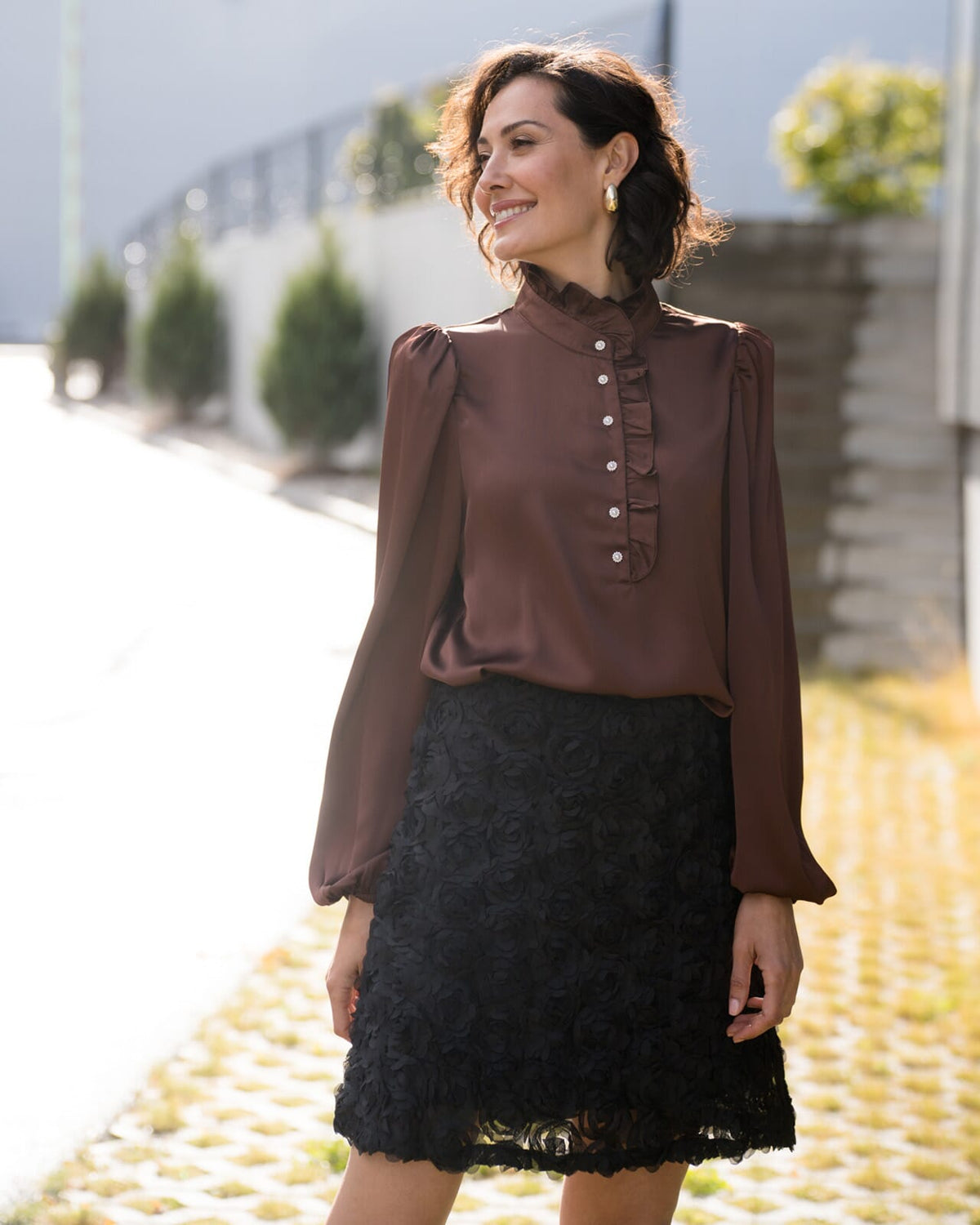 FLOYD Bluse Vanda Satin - Dark Brown
