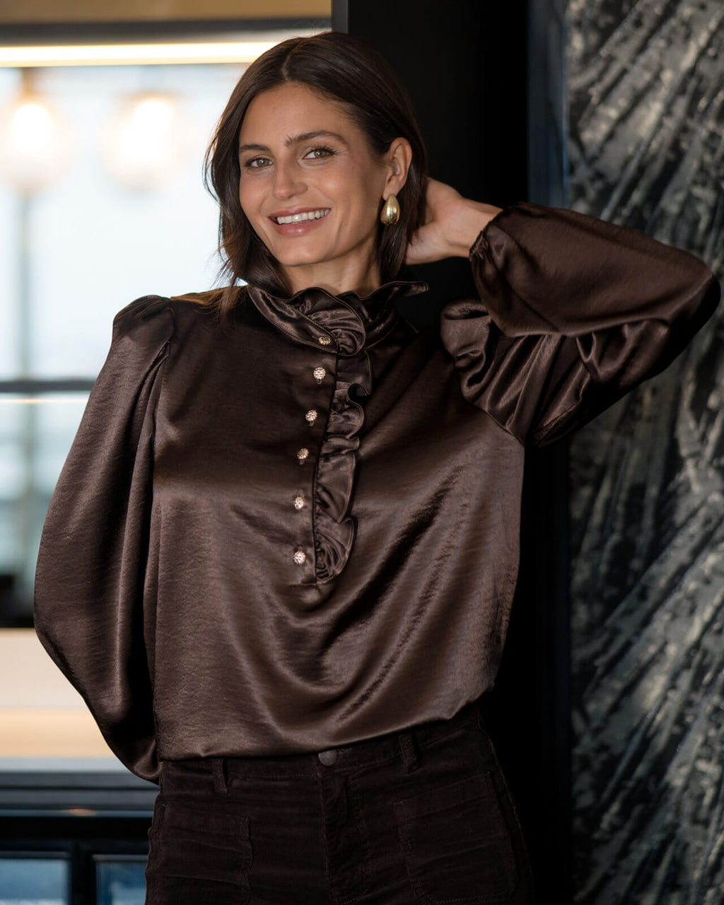 FLOYD Bluse Vanda Heavy Satin - Chocolate