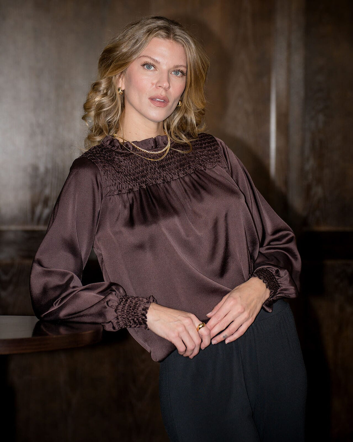 FLOYD Bluse Clair Uni Satin - Dark Brown
