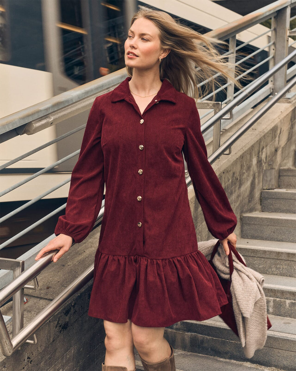 FLOYD Skjortekjole Agnete Cord - Deep Cherry