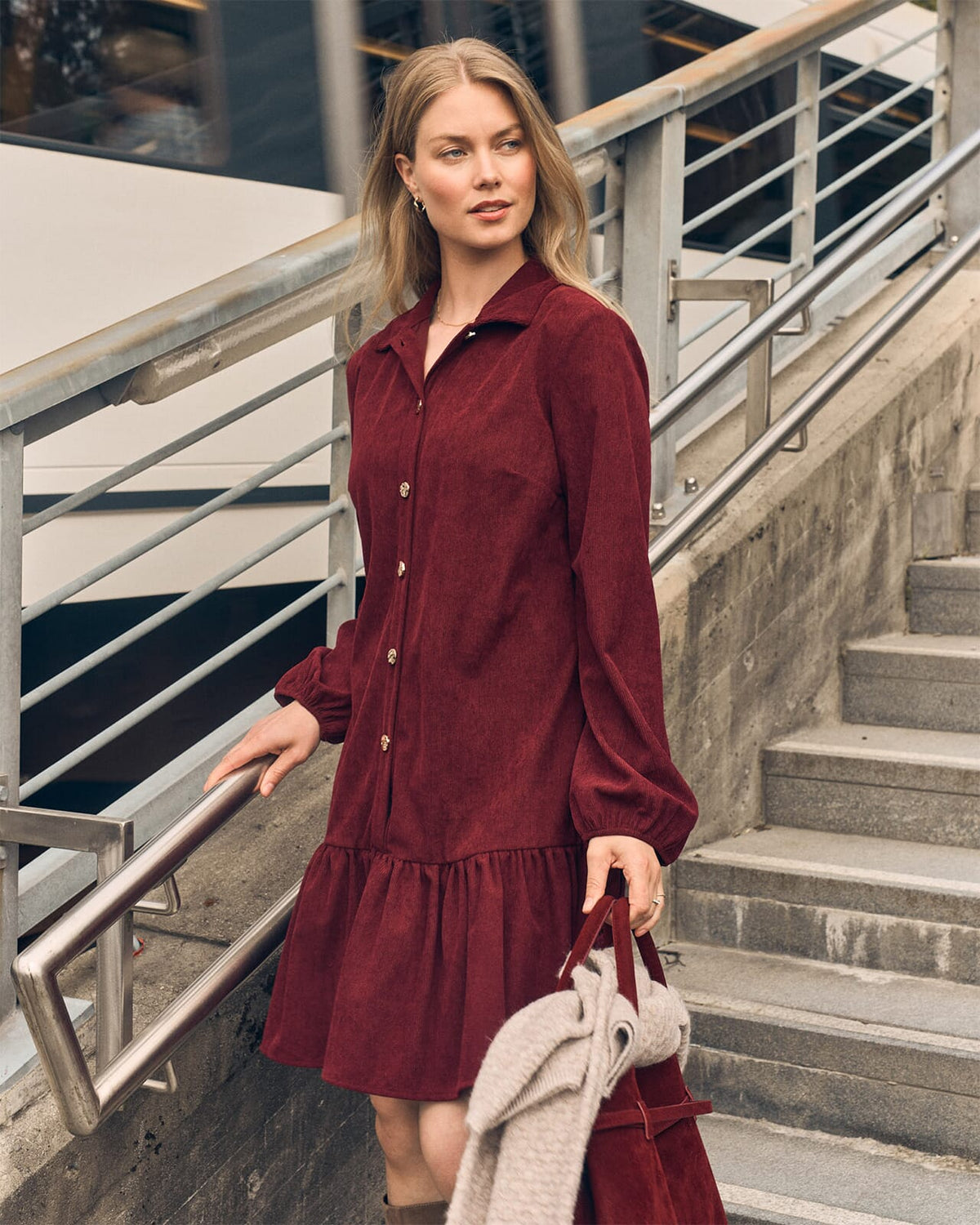 FLOYD Skjortekjole Agnete Cord - Deep Cherry