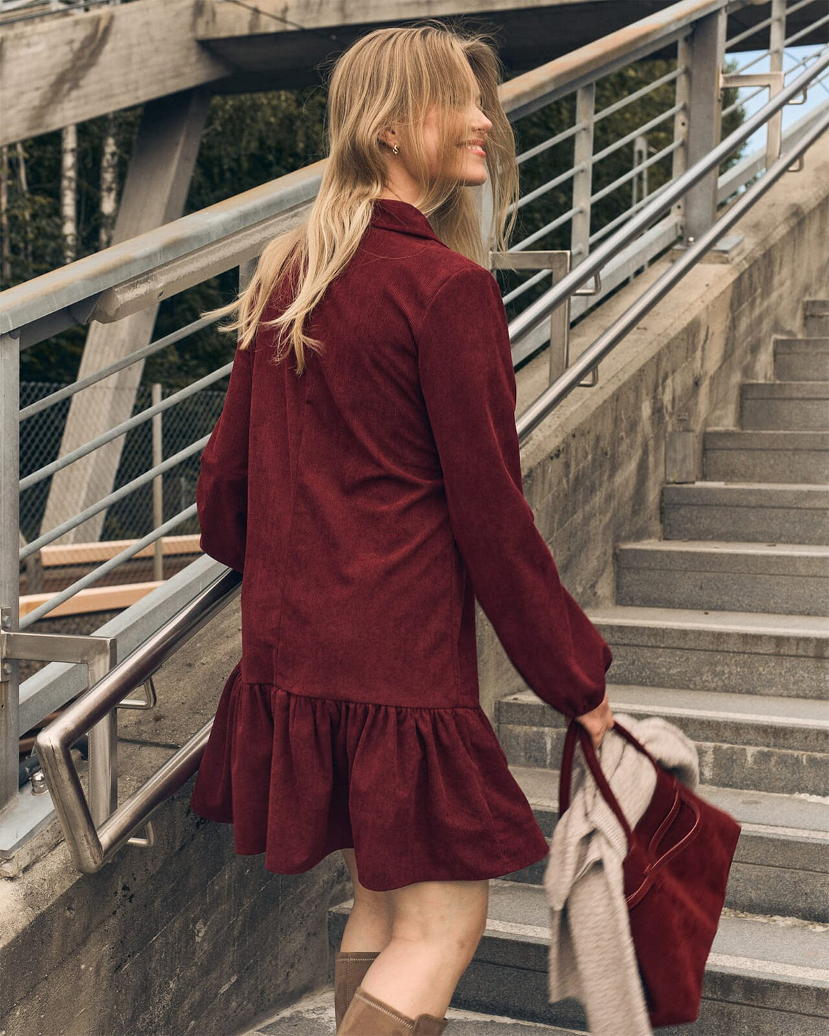 FLOYD Skjortekjole Agnete Cord - Deep Cherry