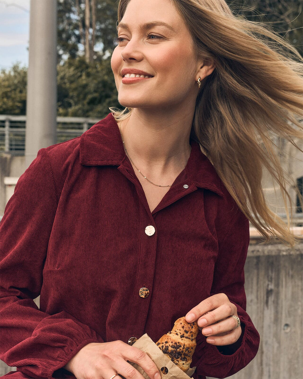 FLOYD Skjortekjole Agnete Cord - Deep Cherry