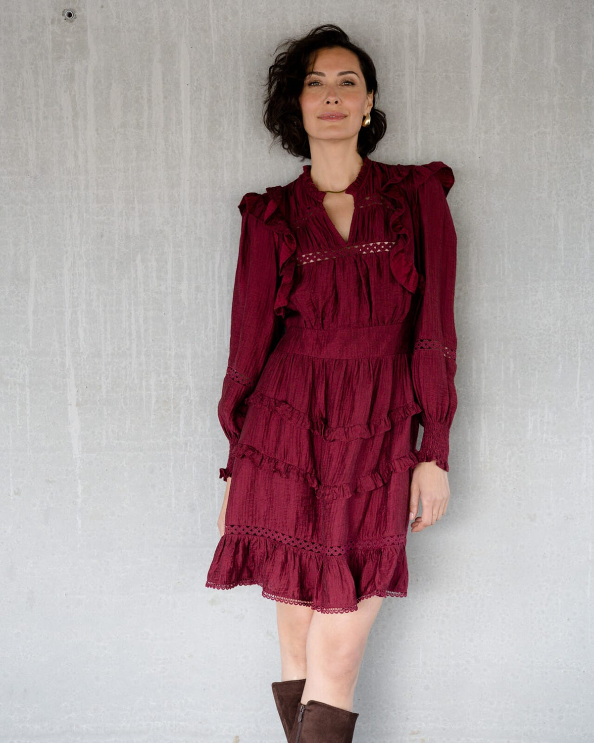 FLOYD Kjole Hanneli Wave - Deep Cherry