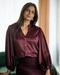 FLOYD Bluse Nelly Heavy Satin Goldbuttons - Deep Cherry