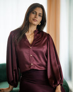 FLOYD Bluse Nelly Heavy Satin Goldbuttons - Deep Cherry