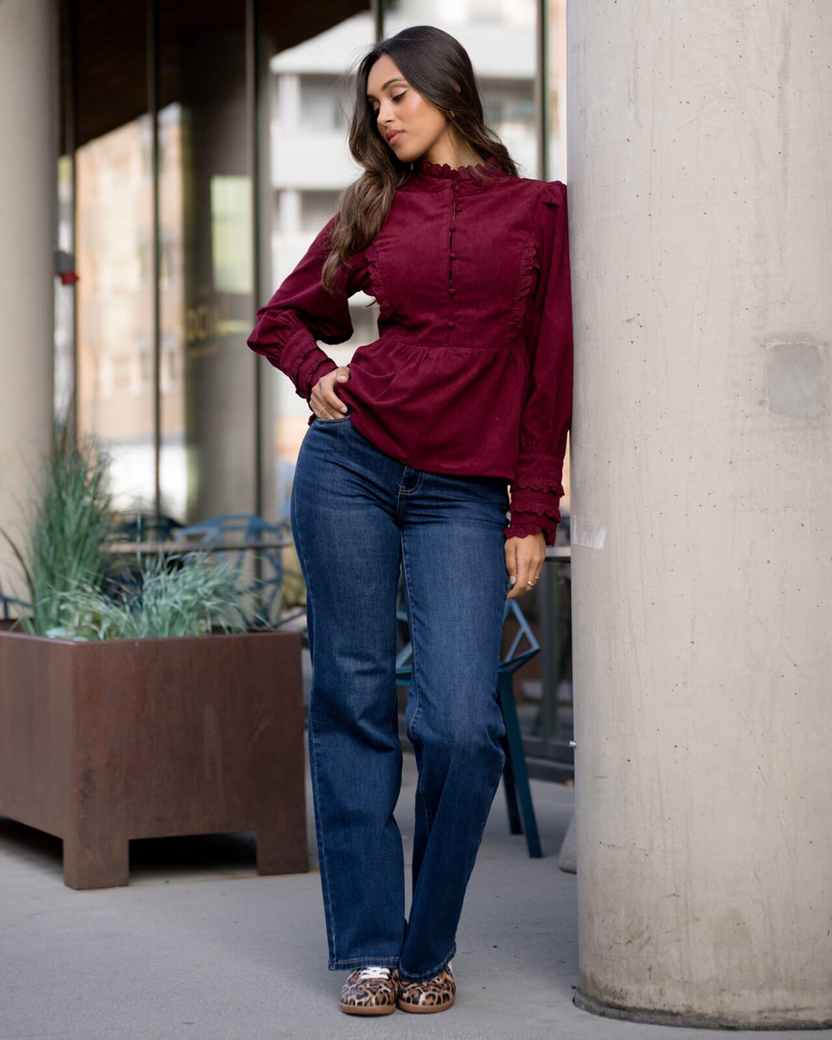 FLOYD Bluse Melissa Cord - Deep Cherry