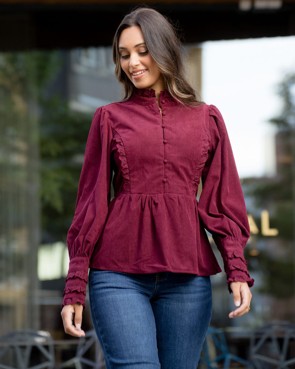 FLOYD Bluse Melissa Cord - Deep Cherry