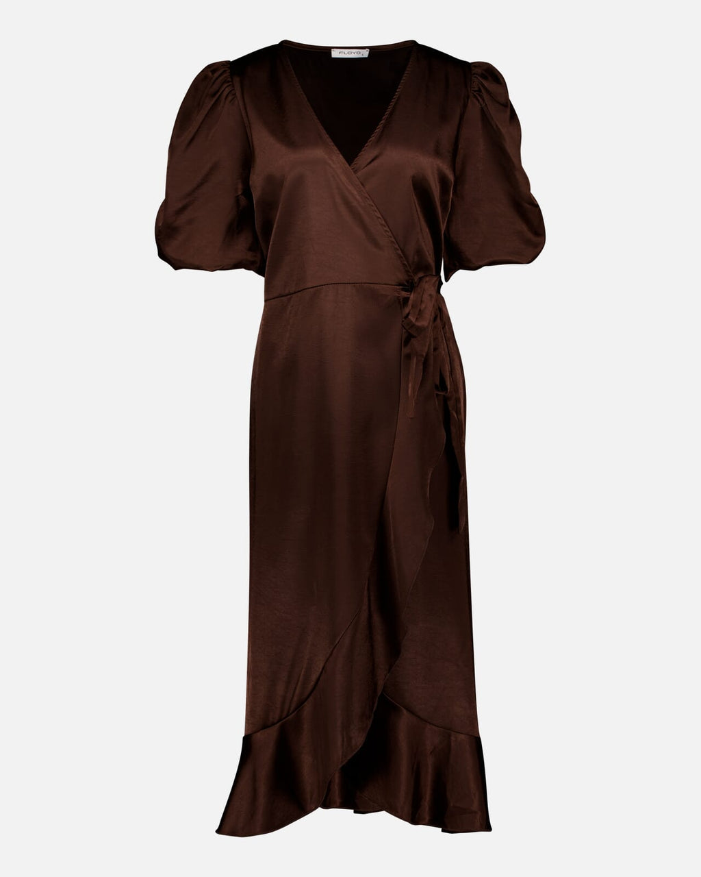 FLOYD Omslagskjole Samari Satin - Dark Brown