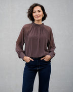 FLOYD Bluse Idella Polka - Dark Brown/ White