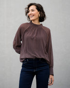 FLOYD Bluse Idella Polka - Dark Brown/ White