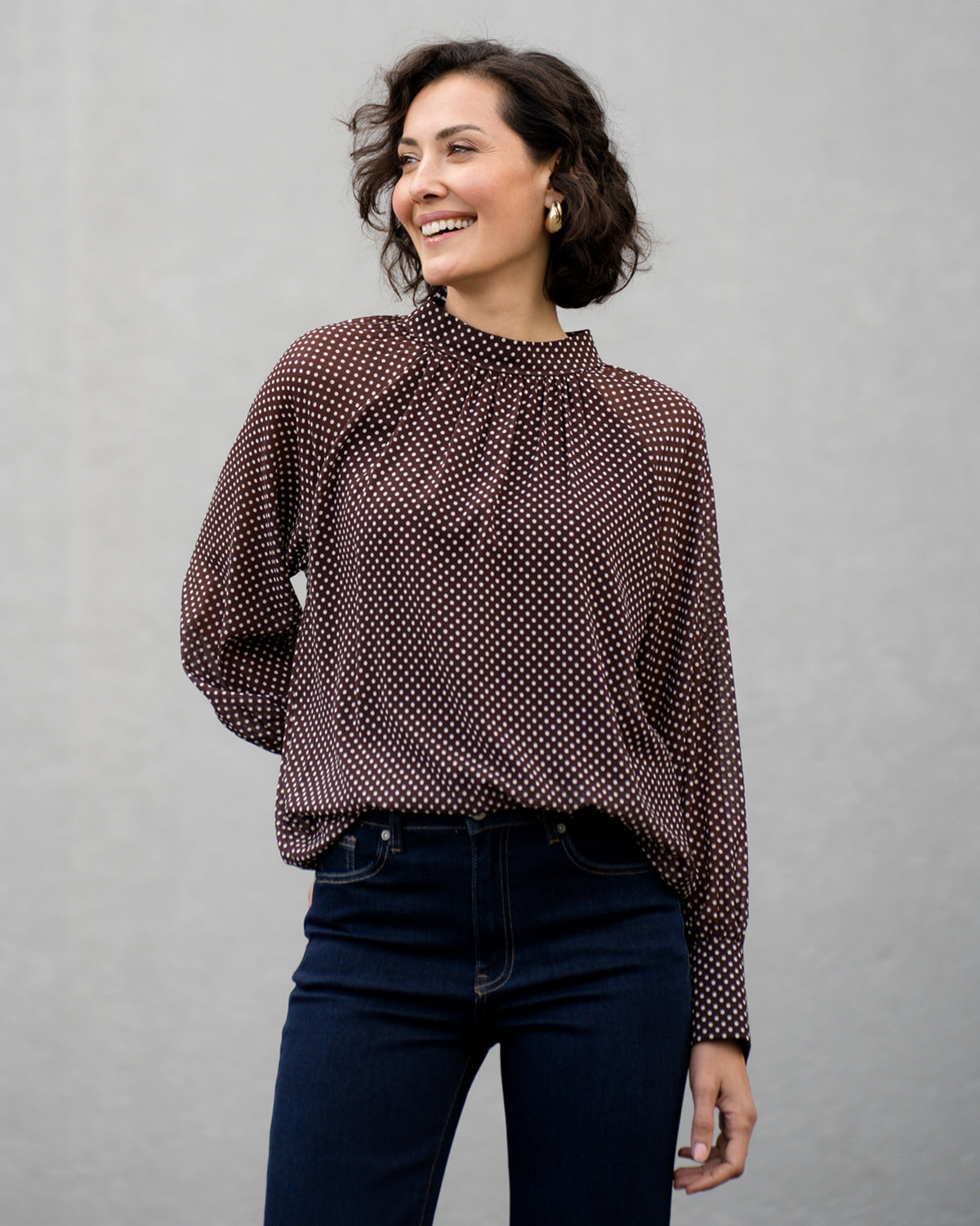 FLOYD Bluse Idella Polka - Dark Brown/ White