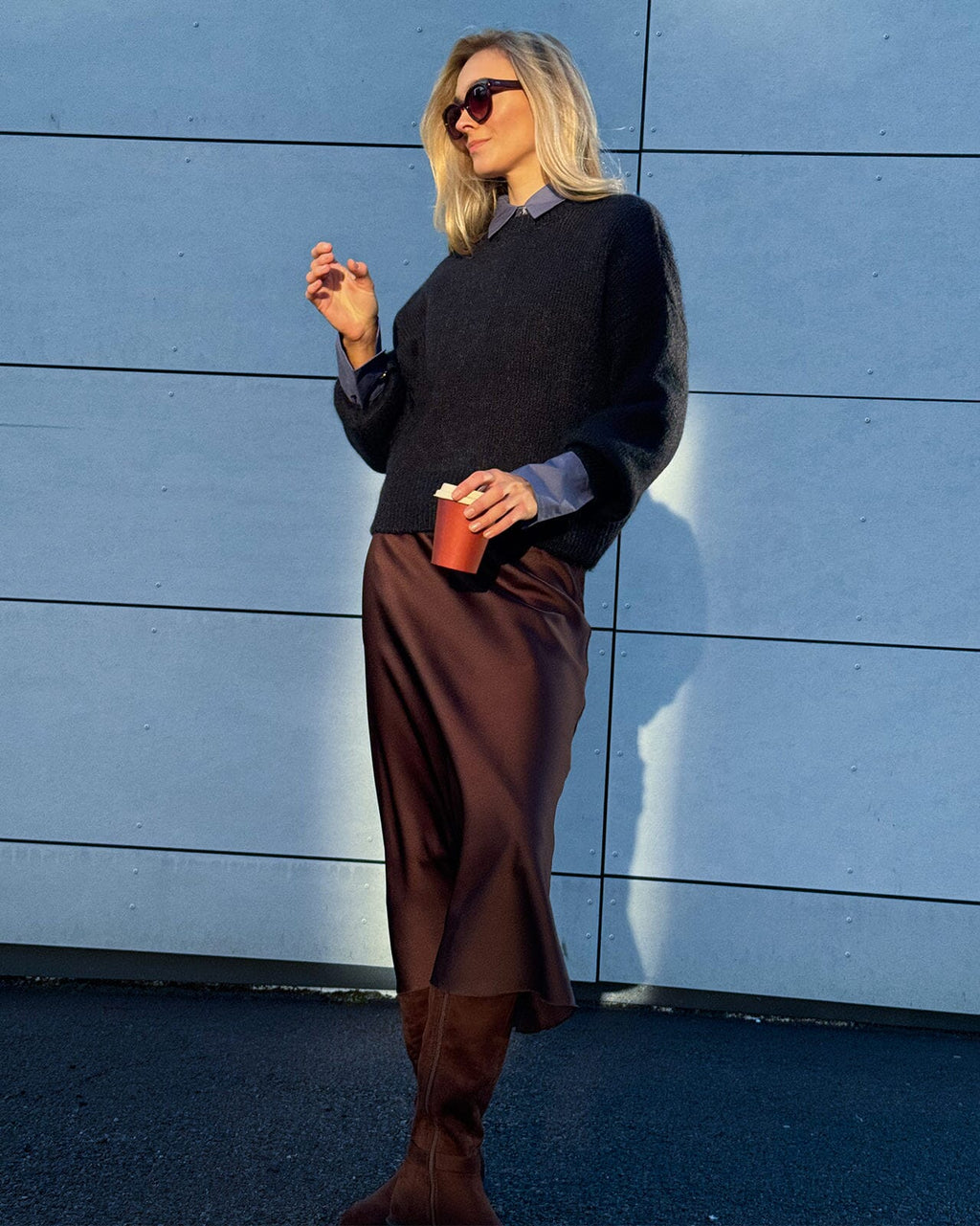 FLOYD Satengskjørt Jacklin - Dark Brown