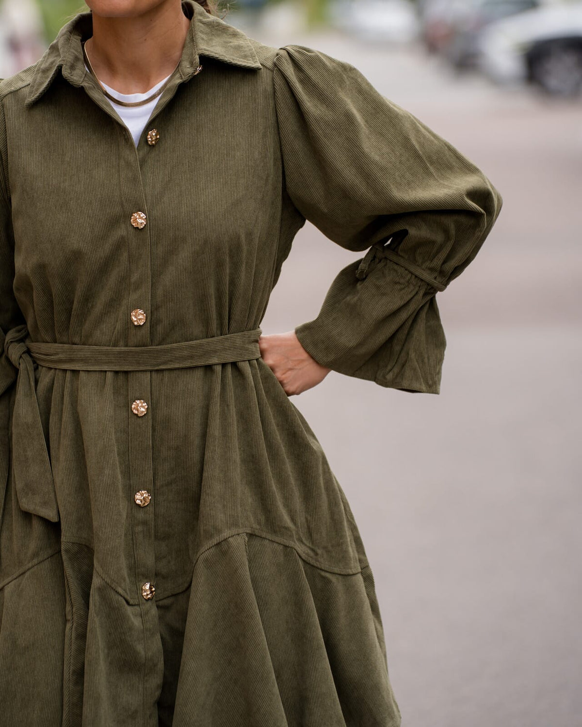 FLOYD Skjortekjole Alisi Cord - Mossy Green
