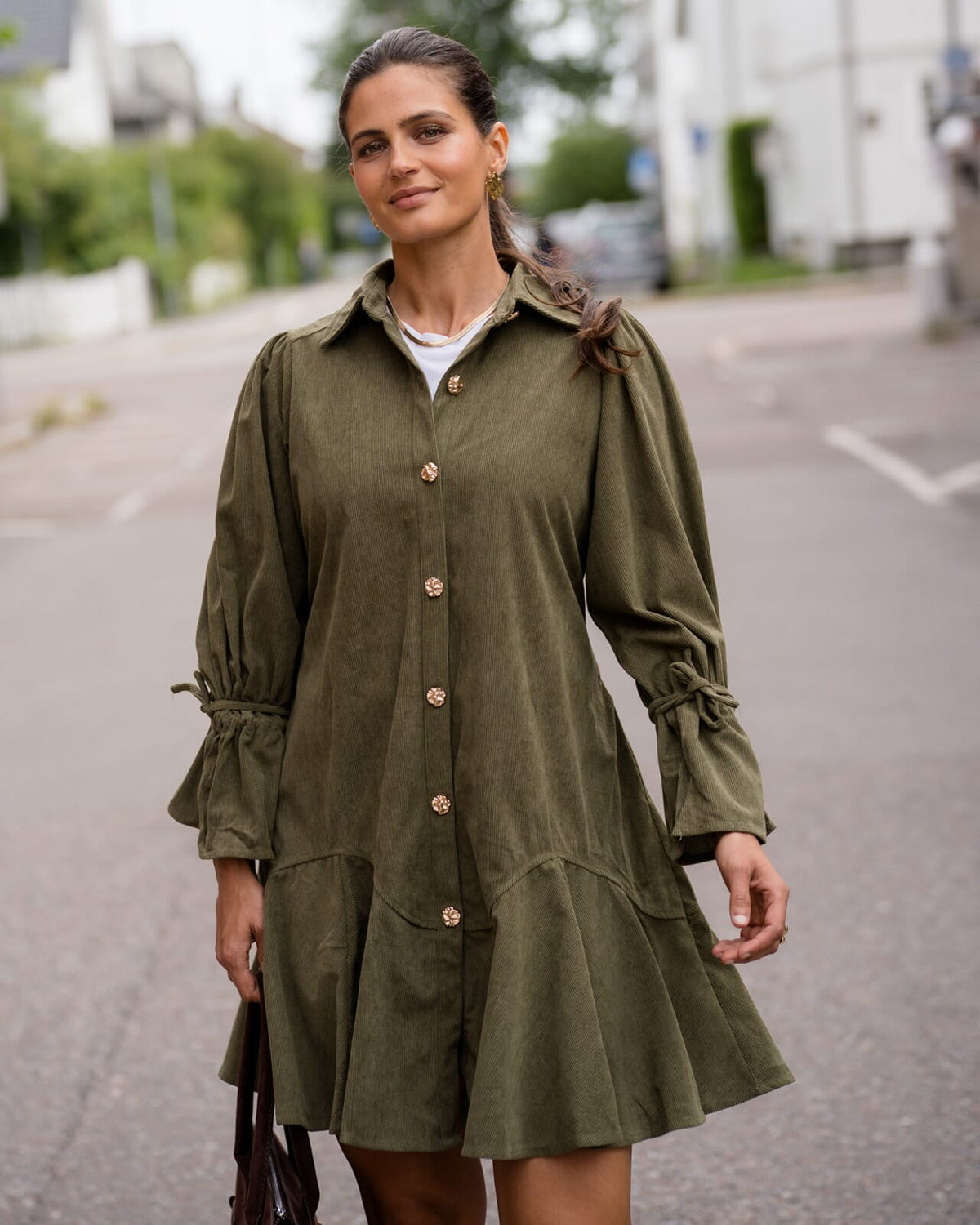 FLOYD Skjortekjole Alisi Cord - Mossy Green