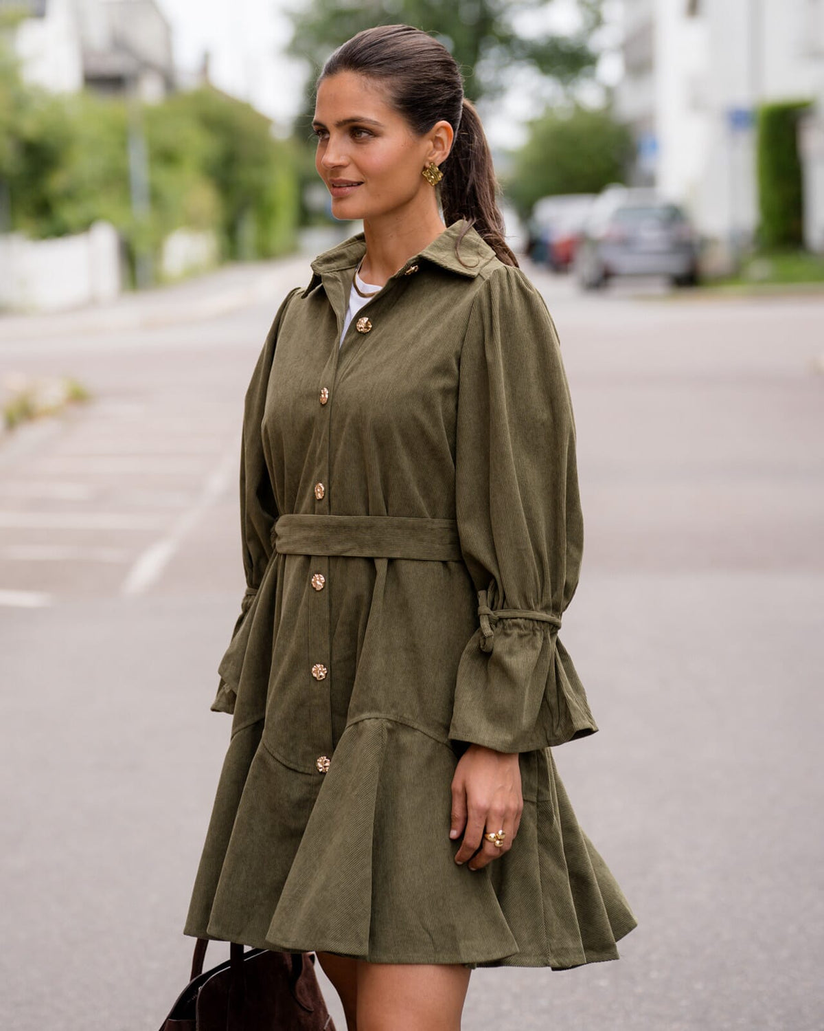 FLOYD Skjortekjole Alisi Cord - Mossy Green