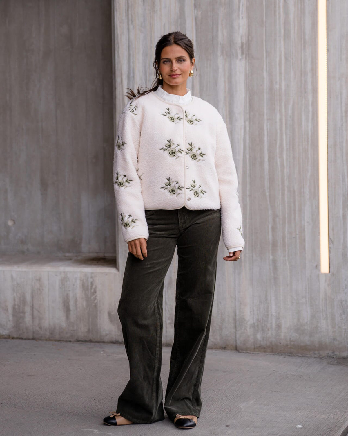 FLOYD Teddyjakke Hermine - Offwhite/ Green