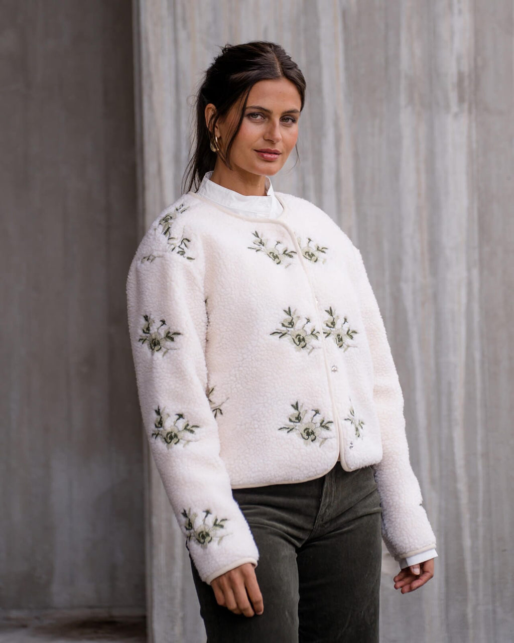 FLOYD Teddyjakke Hermine - Offwhite/ Green
