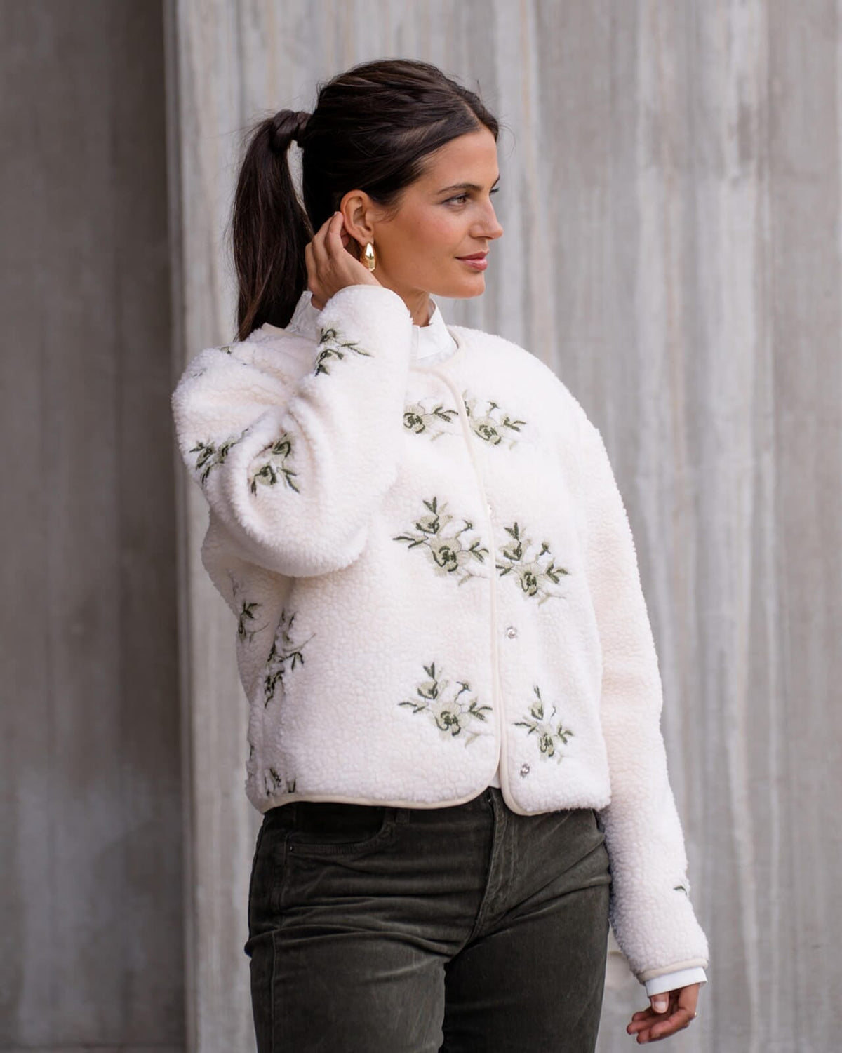 FLOYD Teddyjakke Hermine - Offwhite/ Green