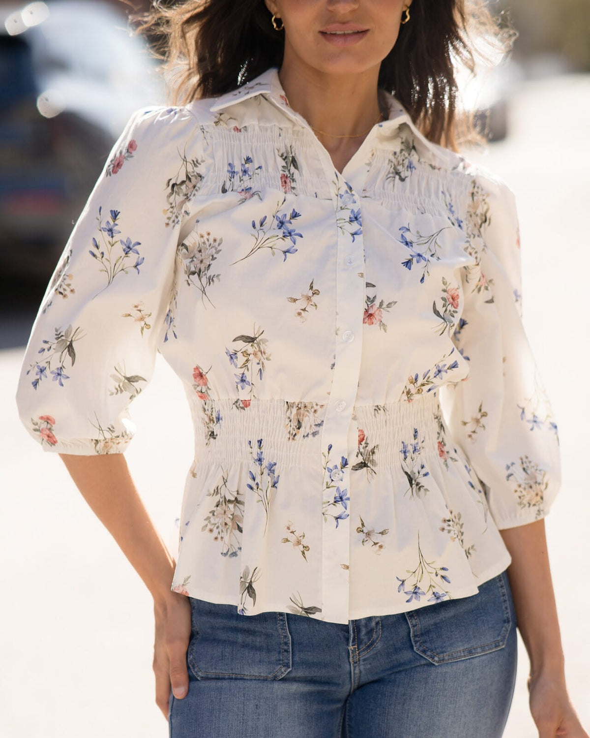 FLOYD Skjorte Blanca Bluebell - Offwhite