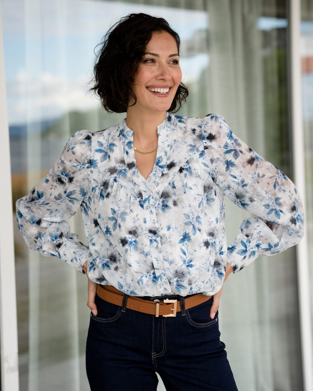 FLOYD Bluse Olivia Umi - Offwhite/ Blue