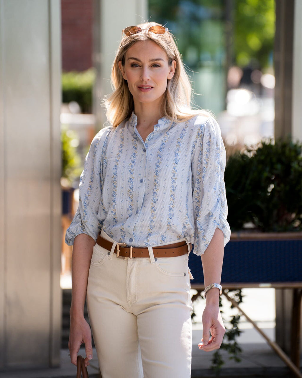FLOYD Bluse Donni Flora Stripe - Regatta Blue