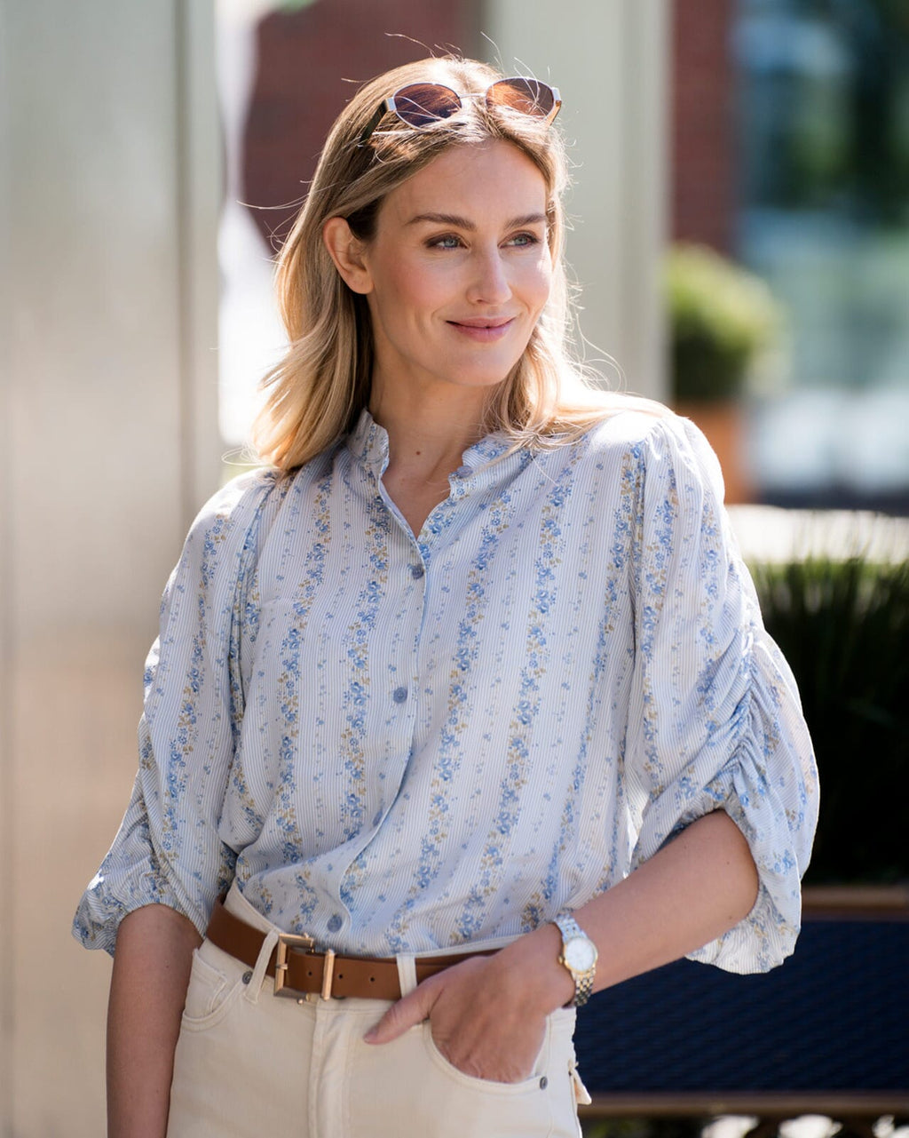 FLOYD Bluse Donni Flora Stripe - Regatta Blue