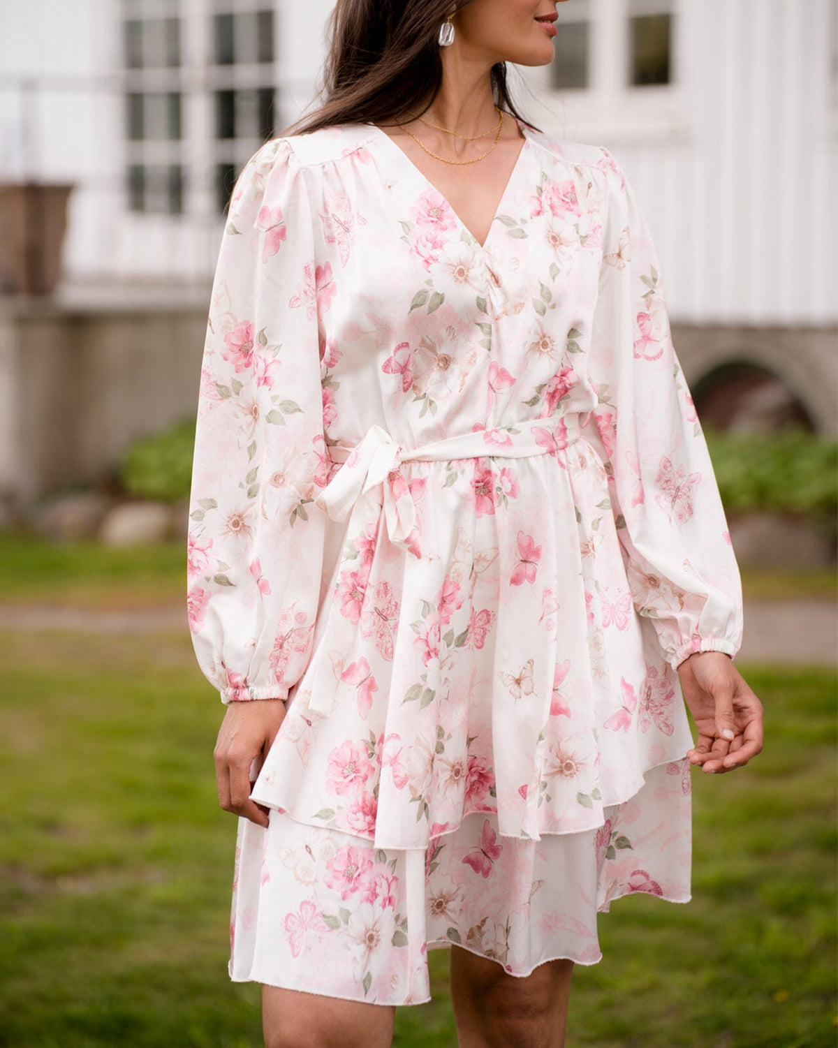 FLOYD Kjole Celest Butterfly - Offwhite/ Light Pink