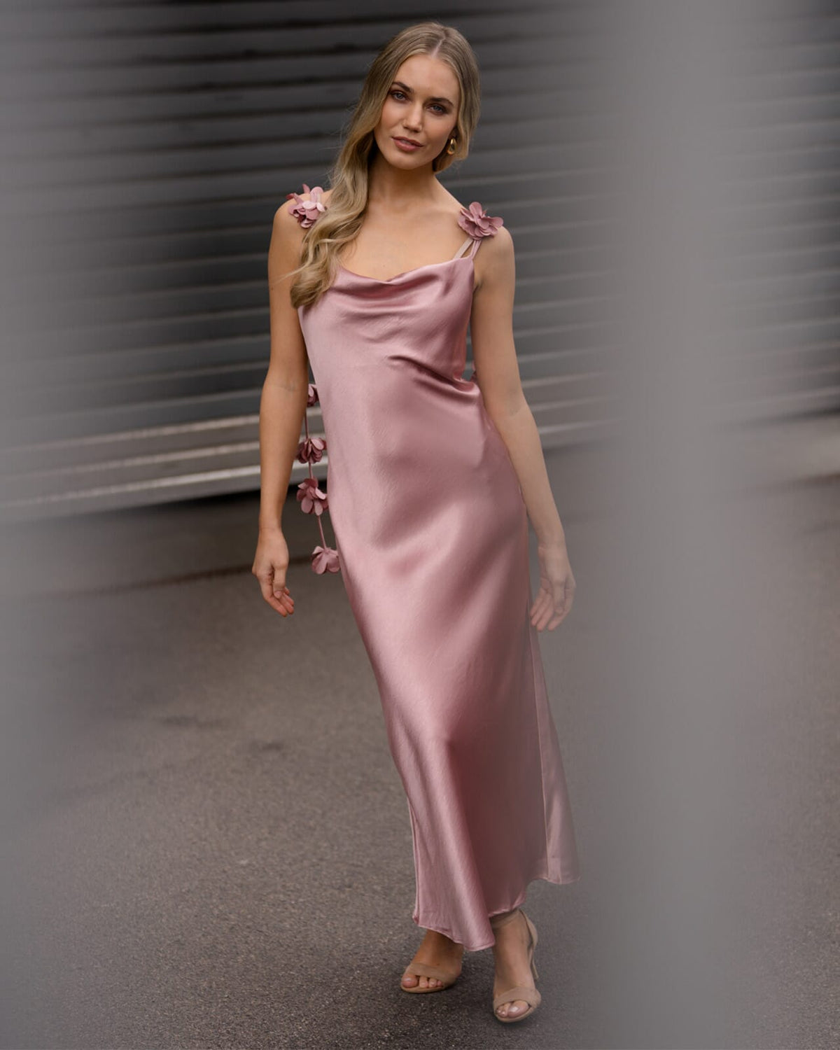 FLOYD Maxikjole Aileen Heavy Satin - Rose Petal