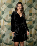 FLOYD Kjole Cissy V LS Velvet - Black