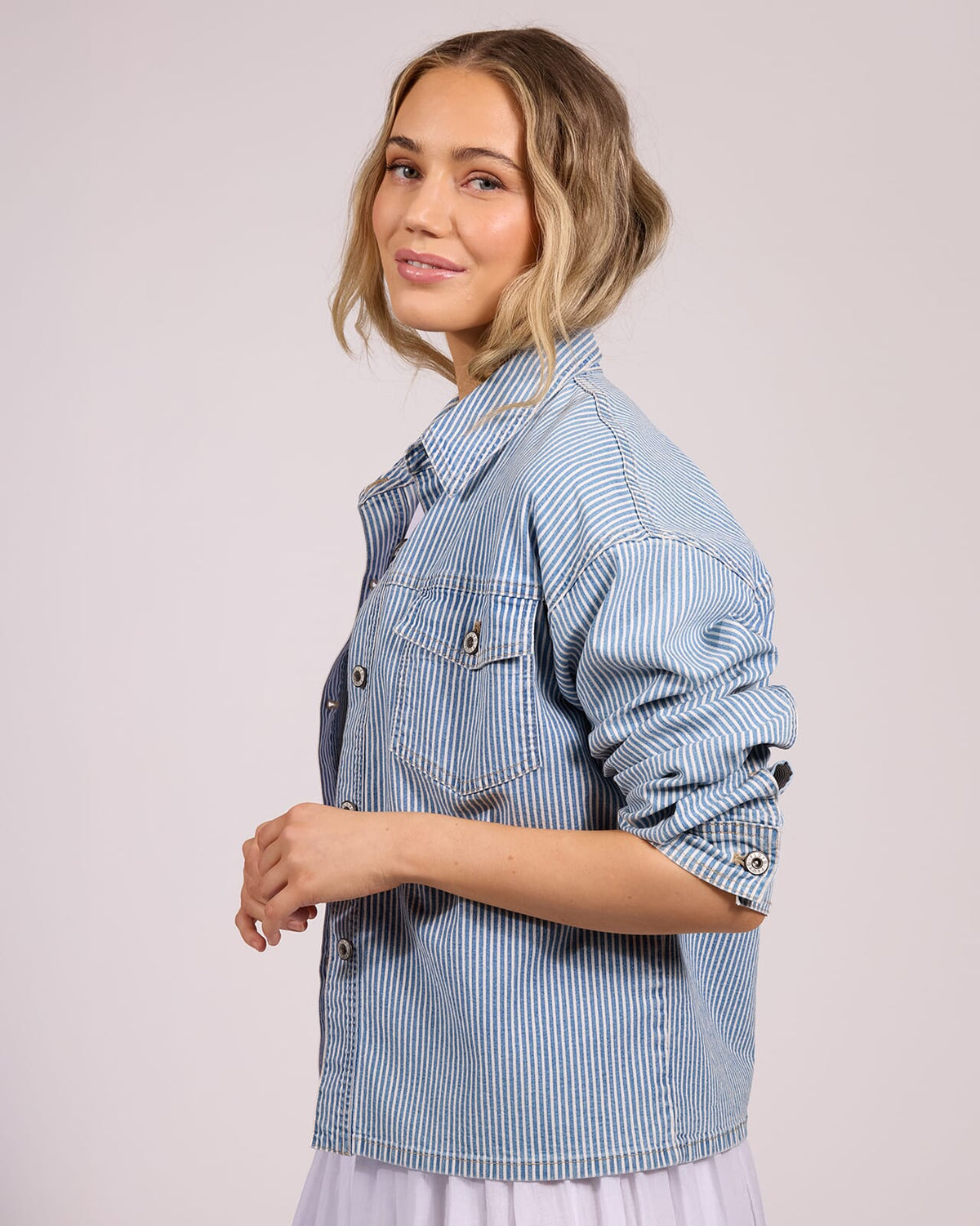 FLOYD Skjortejakke Dea Stripe - Blue/ White