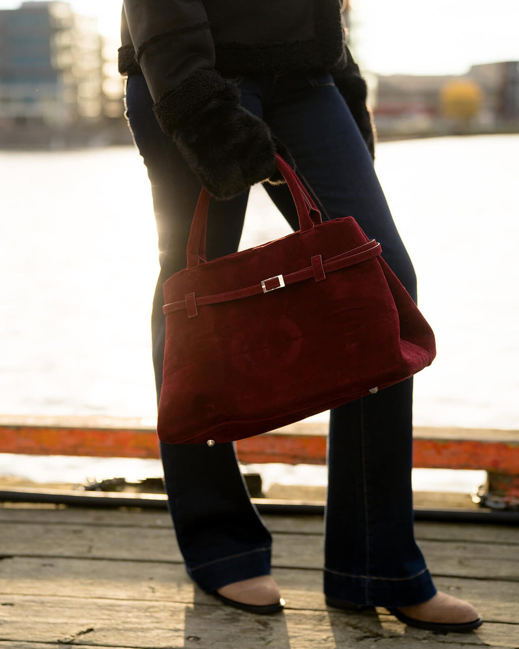 FLOYD Veske Katja Suede - Deep Cherry