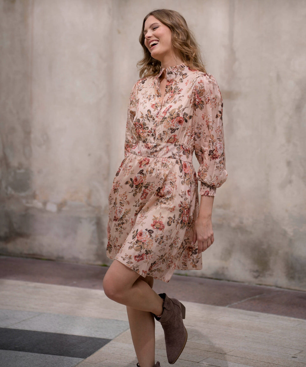 FLOYD Kjole Falina Flores - Beige