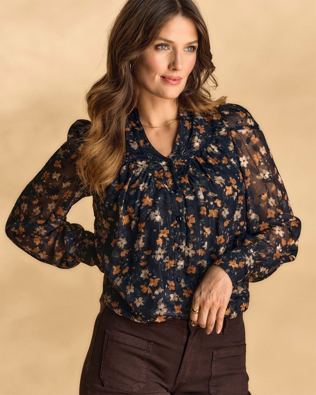 FLOYD Bluse Olivia Oline - Black/ Oker