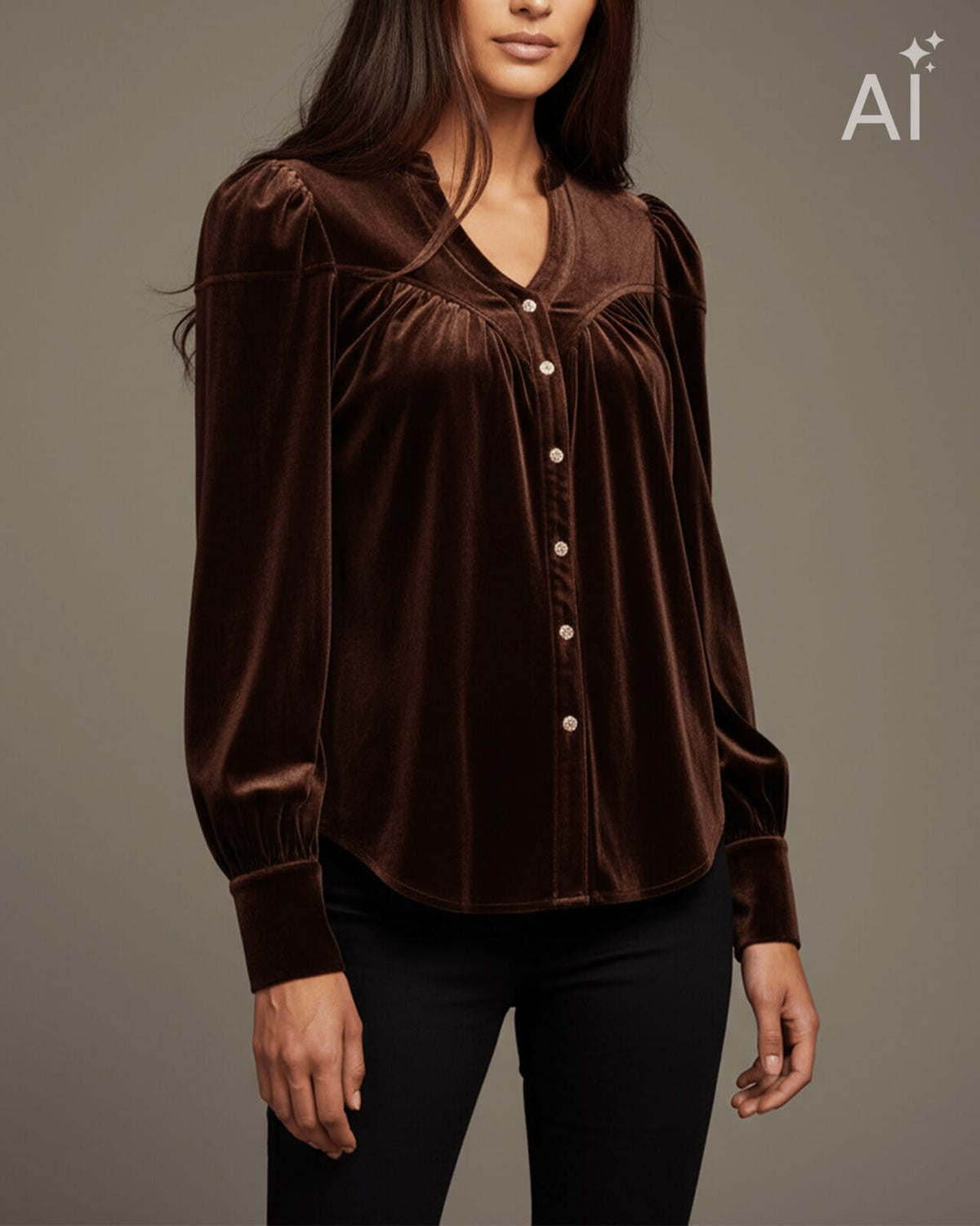 FLOYD Bluse Olivia Velvet - Chocolate