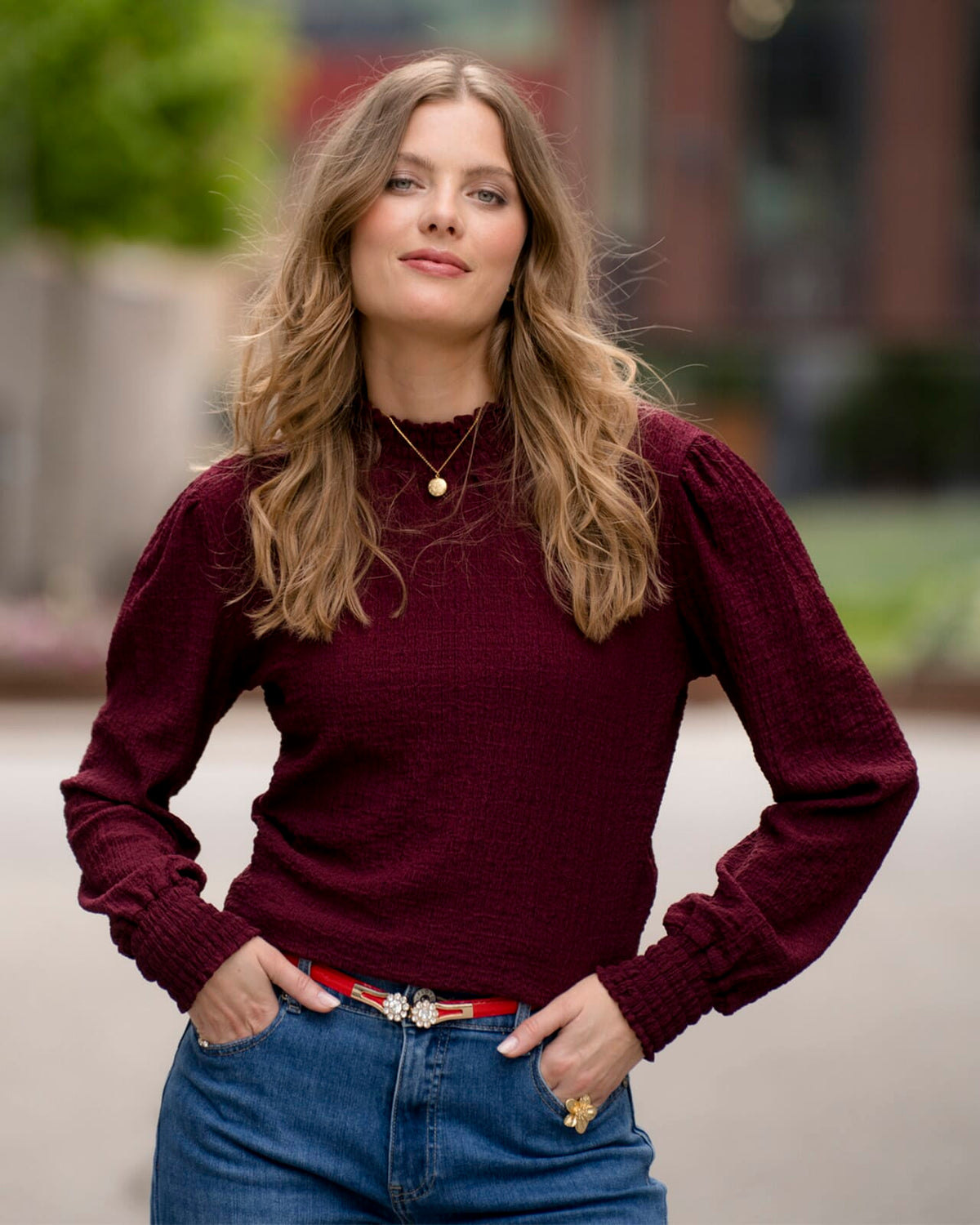 FLOYD Bluse Juliet Structur - Bordeaux