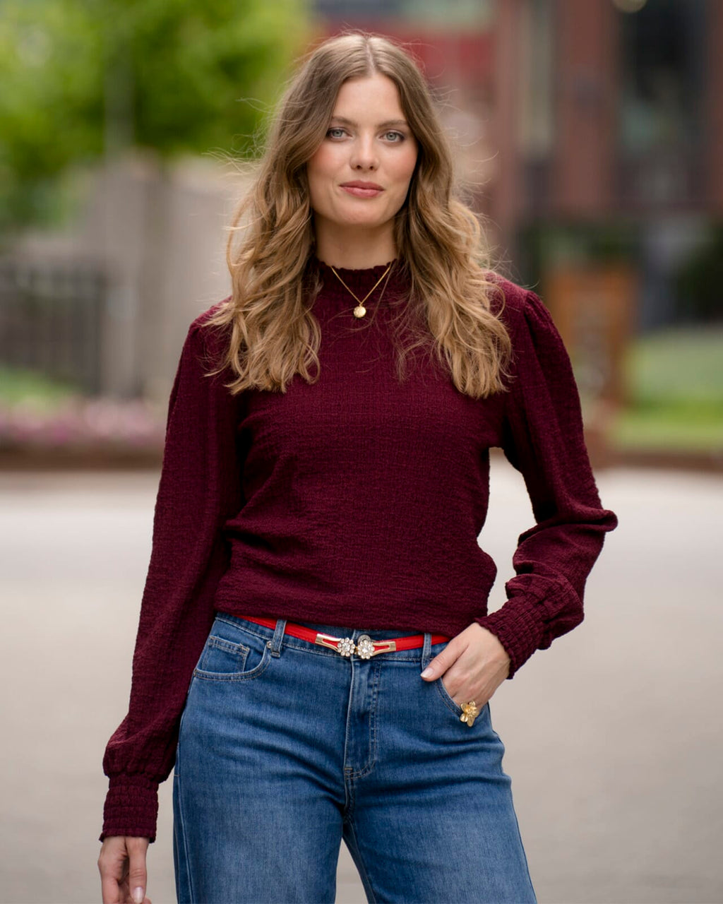 FLOYD Bluse Juliet Structur - Bordeaux