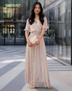FLOYD Maxikjole Liane V Alba - Offwhite/ Light Pink/ Light Green