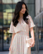 FLOYD Maxikjole Liane V Alba - Offwhite/ Light Pink/ Light Green