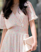 FLOYD Maxikjole Liane V Alba - Offwhite/ Light Pink/ Light Green
