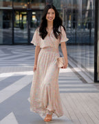 FLOYD Maxikjole Liane V Alba - Offwhite/ Light Pink/ Light Green