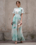 FLOYD Maxikjole Liane Satin Blom - Island Green