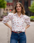 FLOYD Skjorte Gaia Fleur - Offwhite/ Red