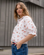 FLOYD Skjorte Gaia Fleur - Offwhite/ Red