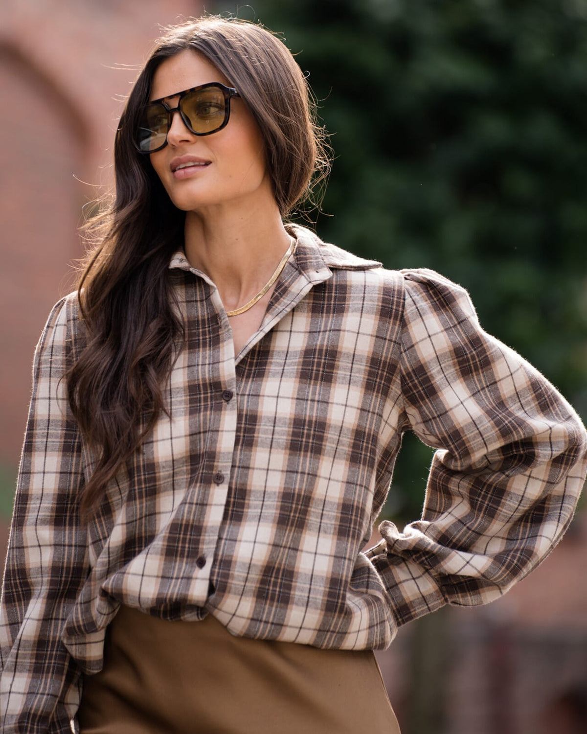 FLOYD Skjorte Felis Flanell - Beige/ Brown