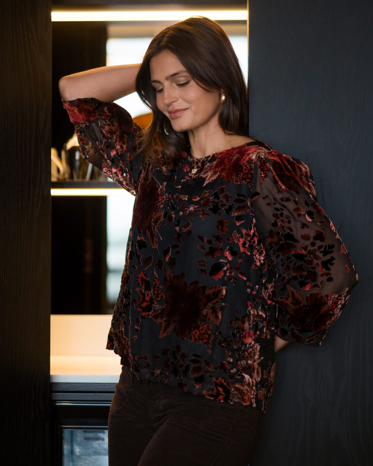 FLOYD Topp Maly Lye Velvet - Black/ Brick