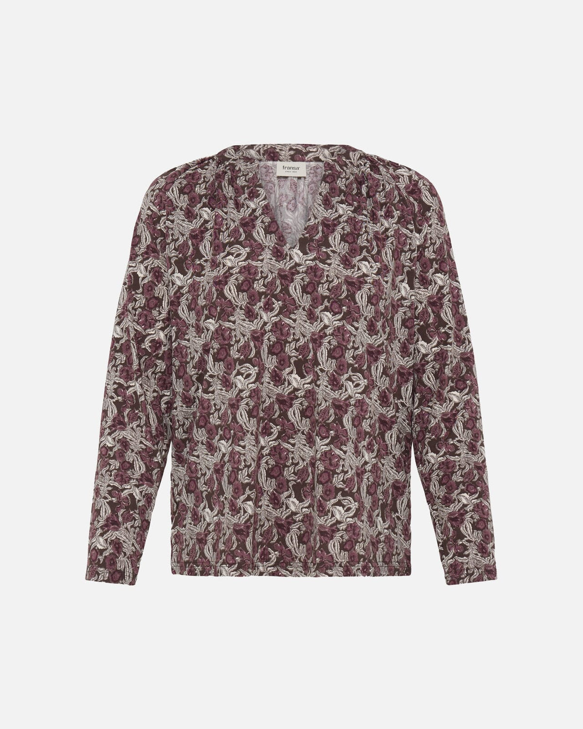 FRANSA Bluse Seen Tee - Entanglesmall Brown/ Port R.