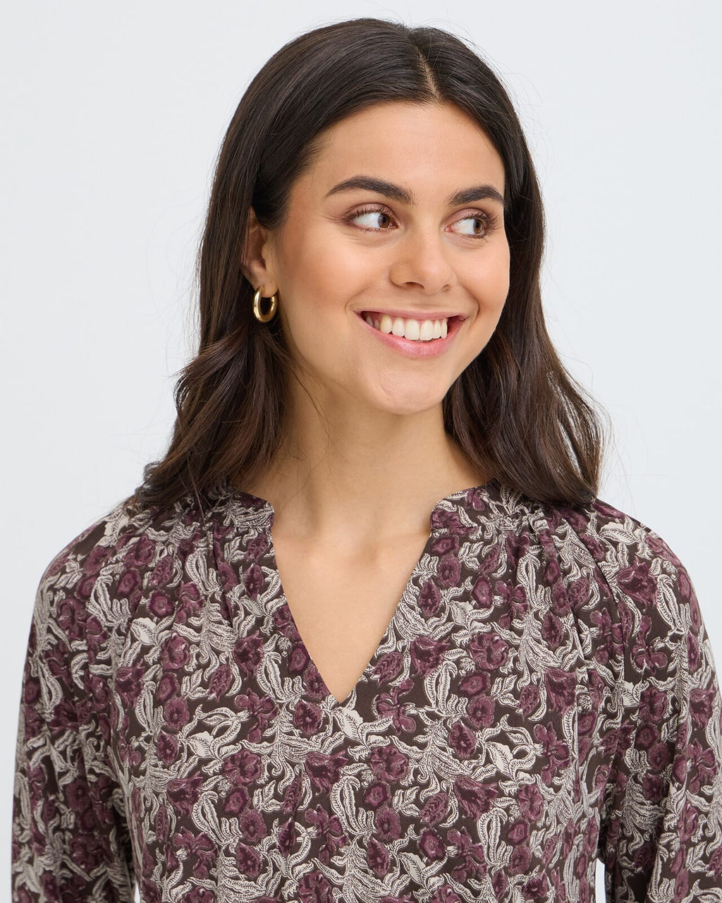 FRANSA Bluse Seen Tee - Entanglesmall Brown/ Port R.