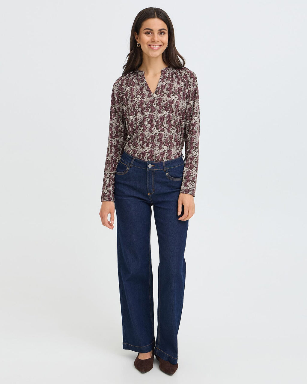 FRANSA Bluse Seen Tee - Entanglesmall Brown/ Port R.