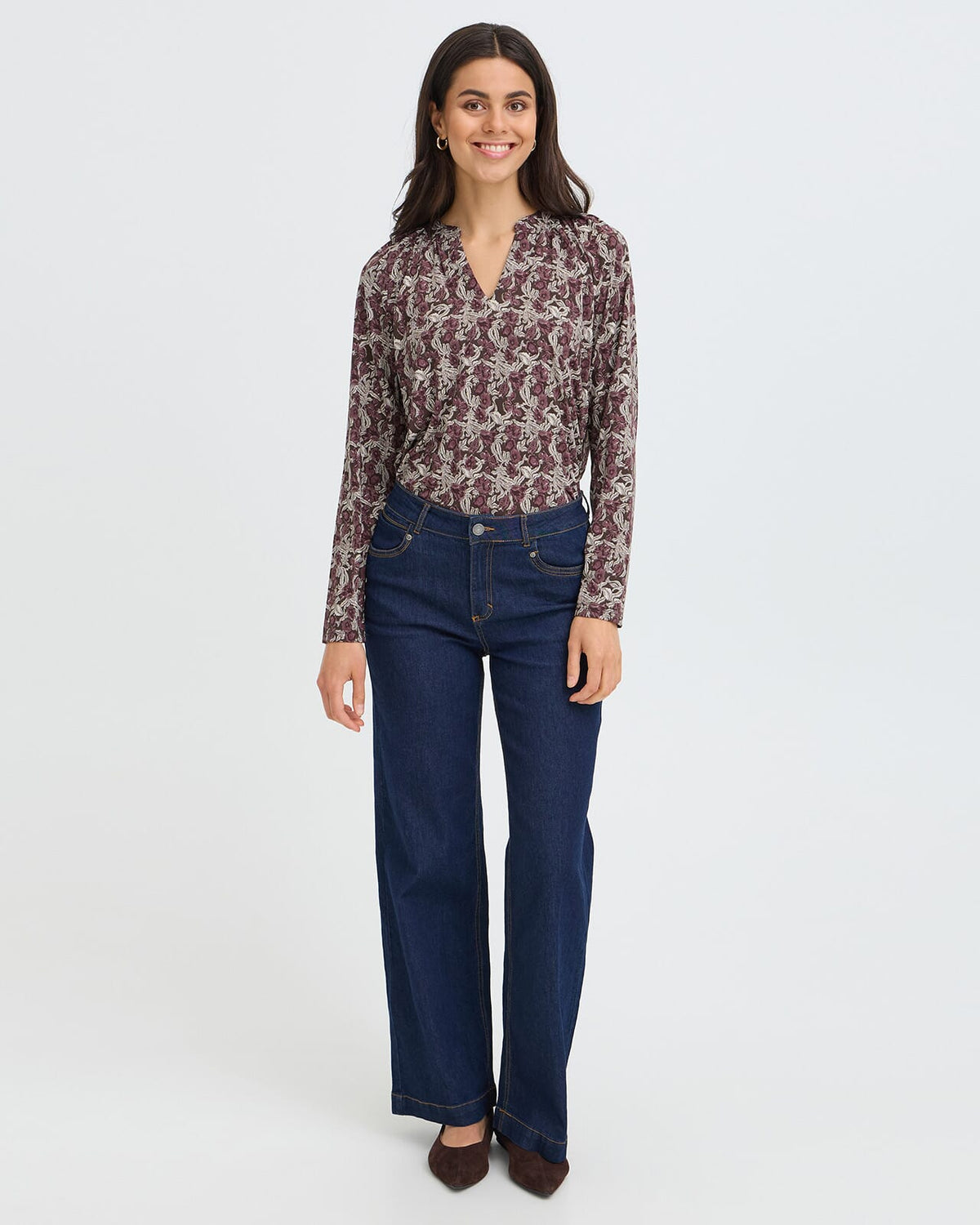 FRANSA Bluse Seen Tee - Entanglesmall Brown/ Port R.